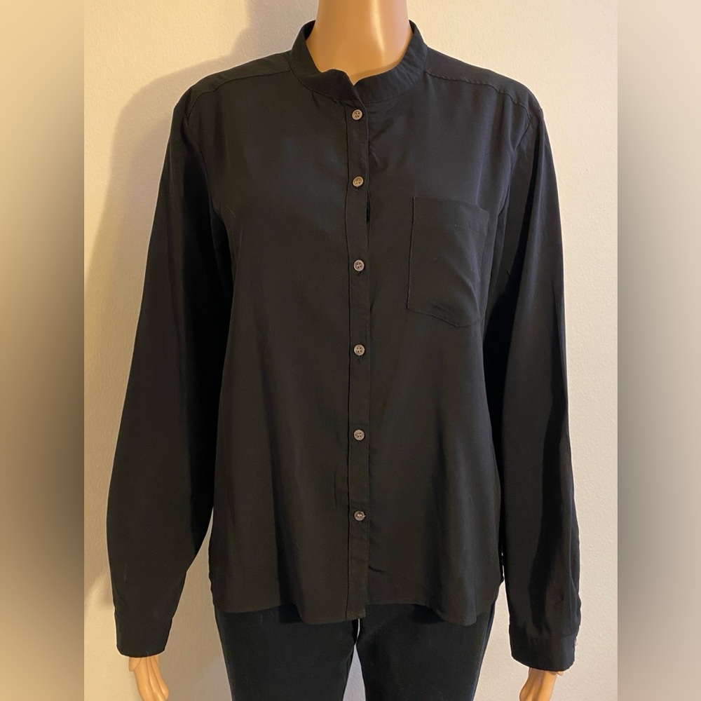 Women Frenchi Black Long Sleeve Hi-Low Front Button Blouse